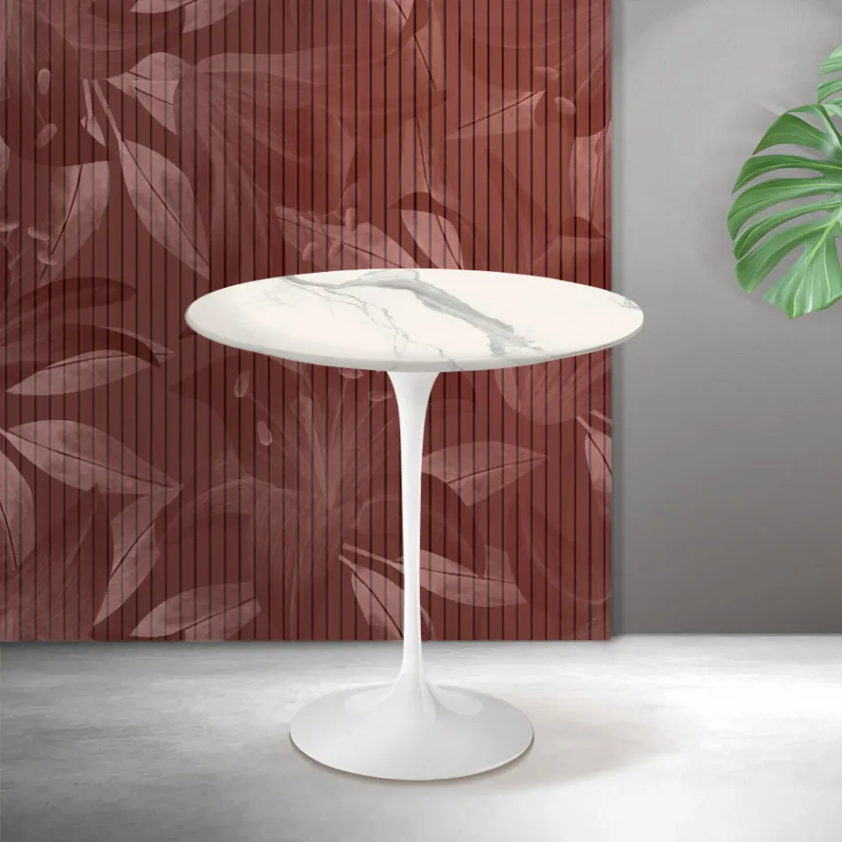 Saarinen Tulip Coffee Table H 52 cm in Florim Statuario Matte Ceramic - Scarlet Viadurini