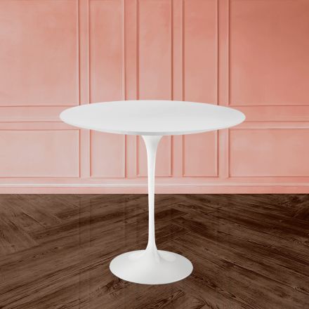 Tulip Saarinen Coffee Table H 52 with Oval Top in White Liquid Laminate Made in Italy - Scarlet Viadurini