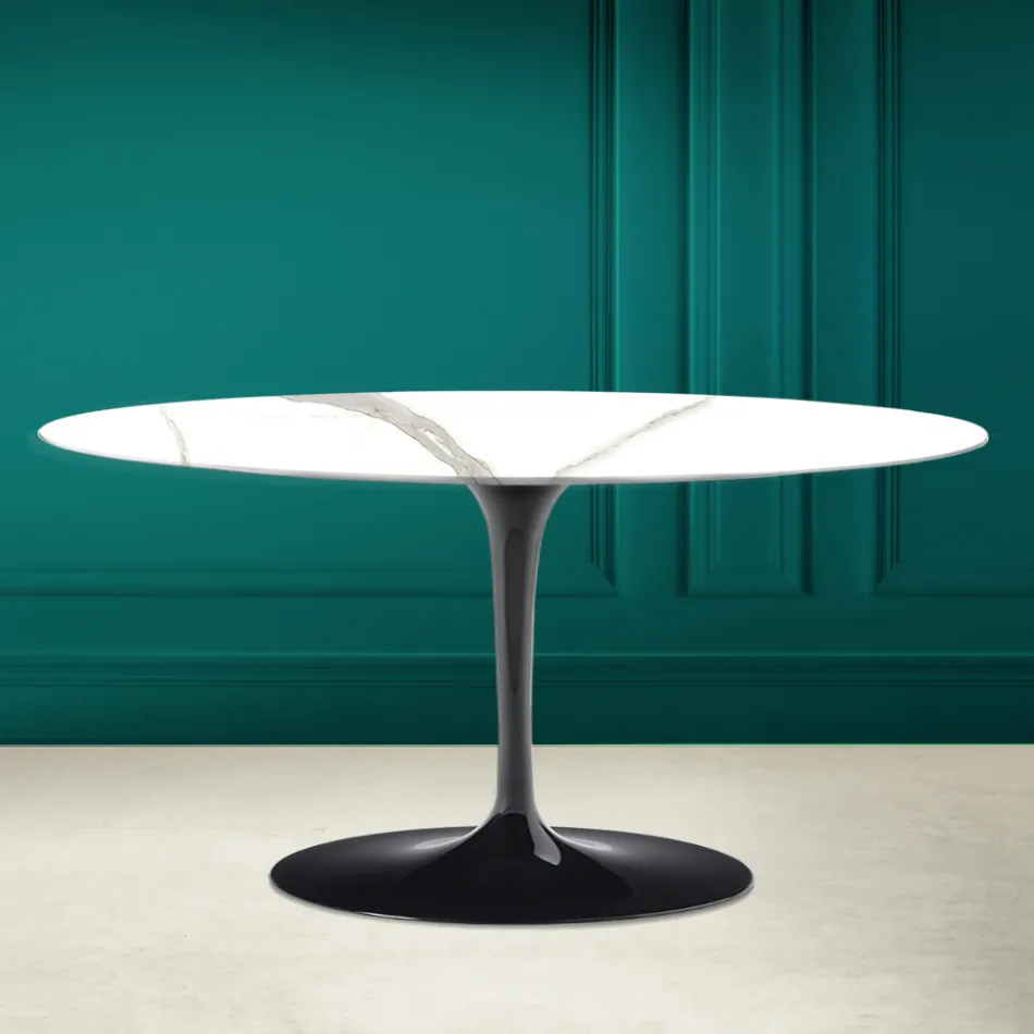 Tulip Saarinen Oval Coffee Table H 41 in Calacatta Michelangelo Made in Italy - Scarlet Viadurini