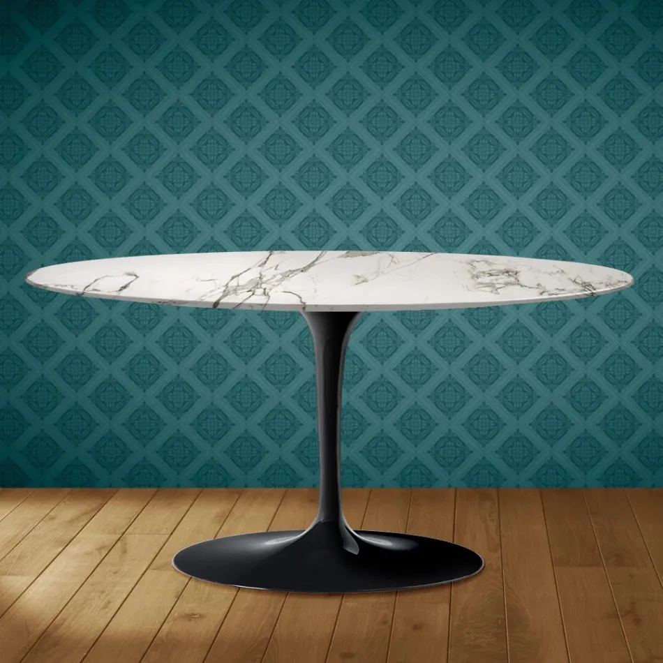 Saarinen Tulip Coffee Table, Oval, H 41 cm, Aura 22 Ceramic, Made in Italy - Scarlet Viadurini