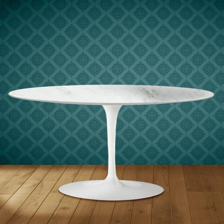 Saarinen Oval Tulip Coffee Table H 41 in Salina Ceramic Made in Italy - Scarlet Viadurini