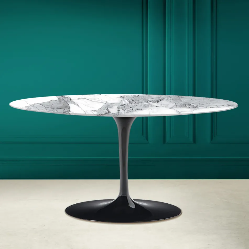Tulip Saarinen Oval Coffee Table H 41 in Statuario Altissimo Made in Italy - Scarlet Viadurini