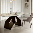 210x110 cm Table with Marble-Effect Ceramic Top and Metal Base - Adriano Viadurini