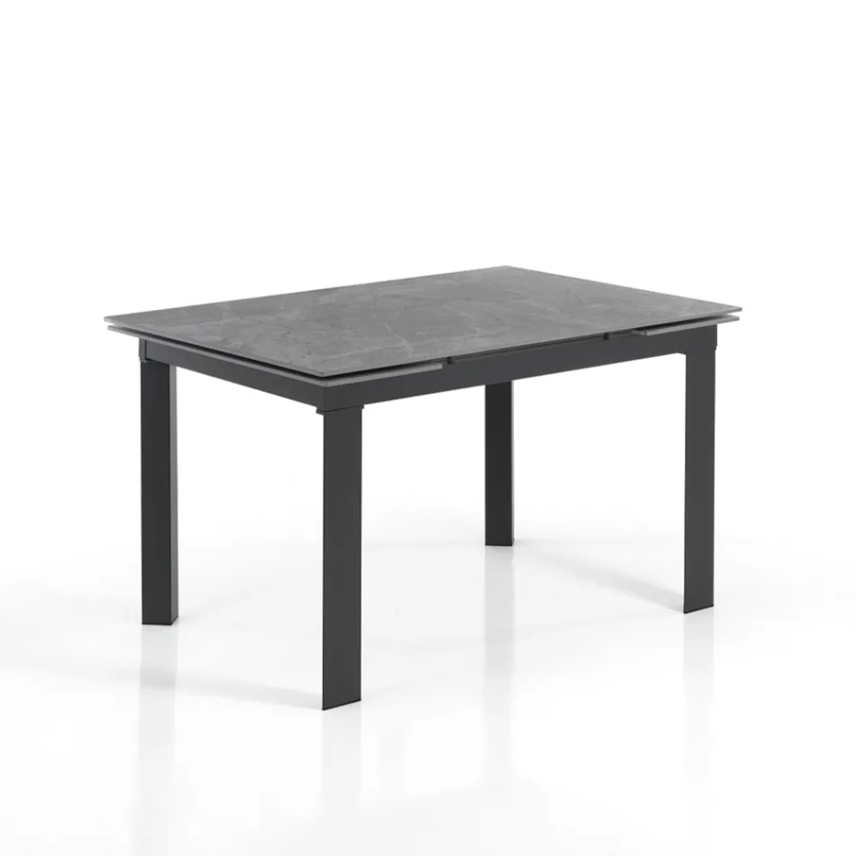 Extendable table to 180 cm in White Marble Finish - Brotola Viadurini