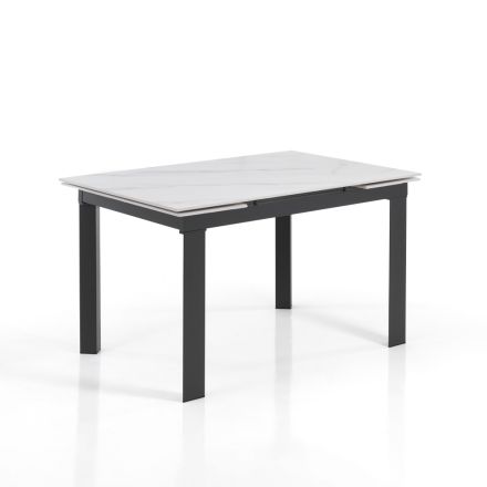 Extendable table to 180 cm in White Marble Finish - Brotola Viadurini