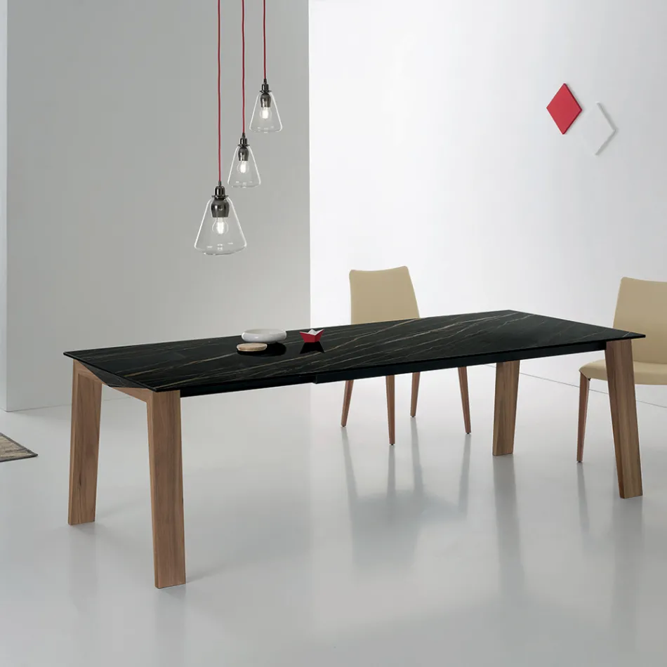 Extendable Table to 2.4 m in Solid Wood and Ceramic Top - Antares Viadurini
