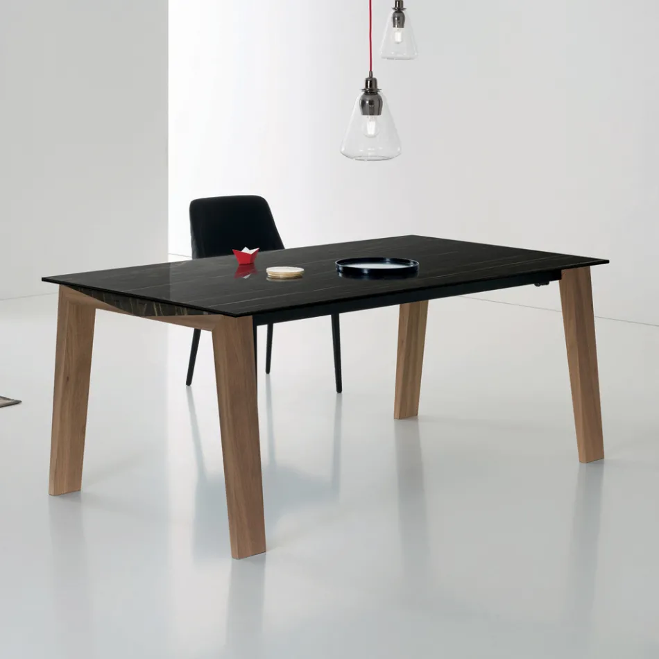 Extendable Table to 2.4 m in Solid Wood and Ceramic Top - Antares Viadurini