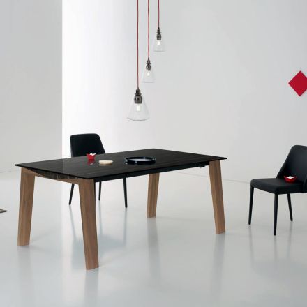 Extendable Table to 2.4 m in Solid Wood and Ceramic Top - Antares Viadurini