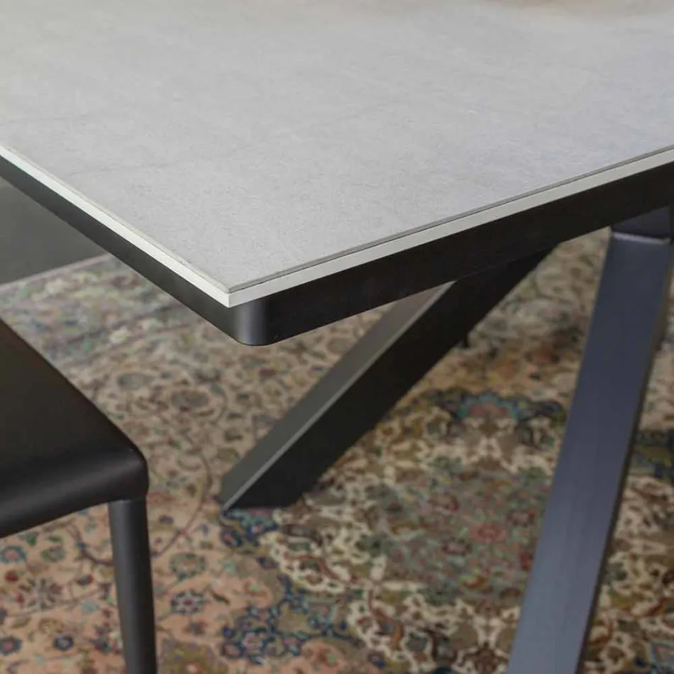 Extendable Dining Table to 2.8 m in Ceramic and Metal Legs - Paoluccio Viadurini