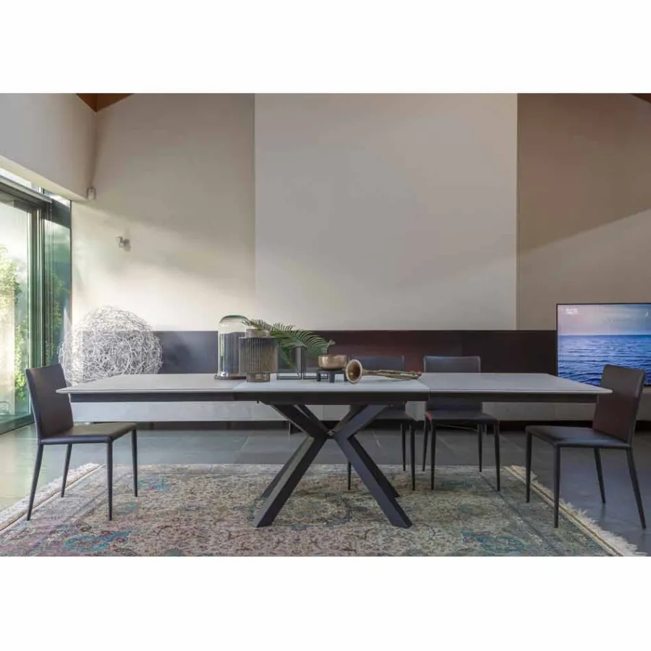 Extendable Dining Table to 2.8 m in Ceramic and Metal Legs - Paoluccio Viadurini