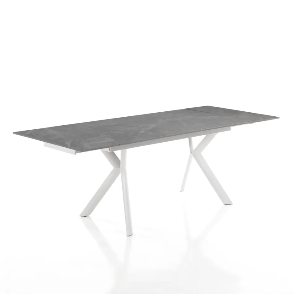 Extendable table to 200 cm in ceramic and steel - Belone Viadurini