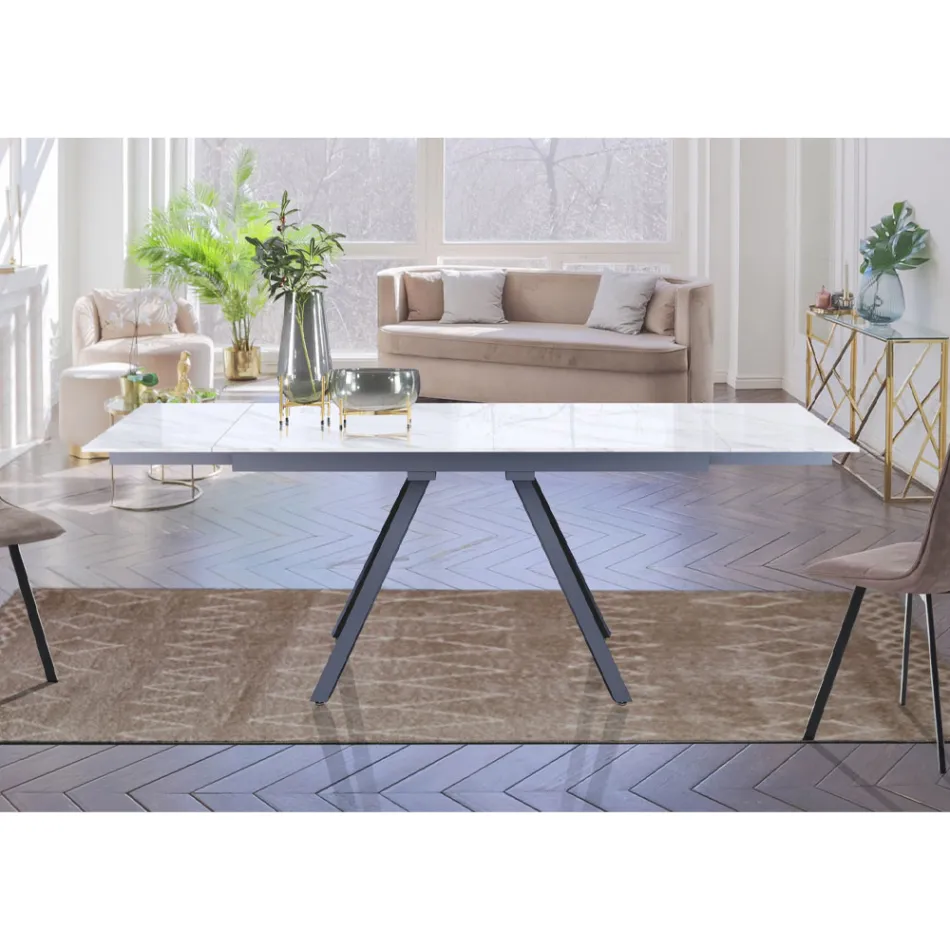 Extendable Table to 210 cm in Gray Steel and Ceramic - Canario Viadurini