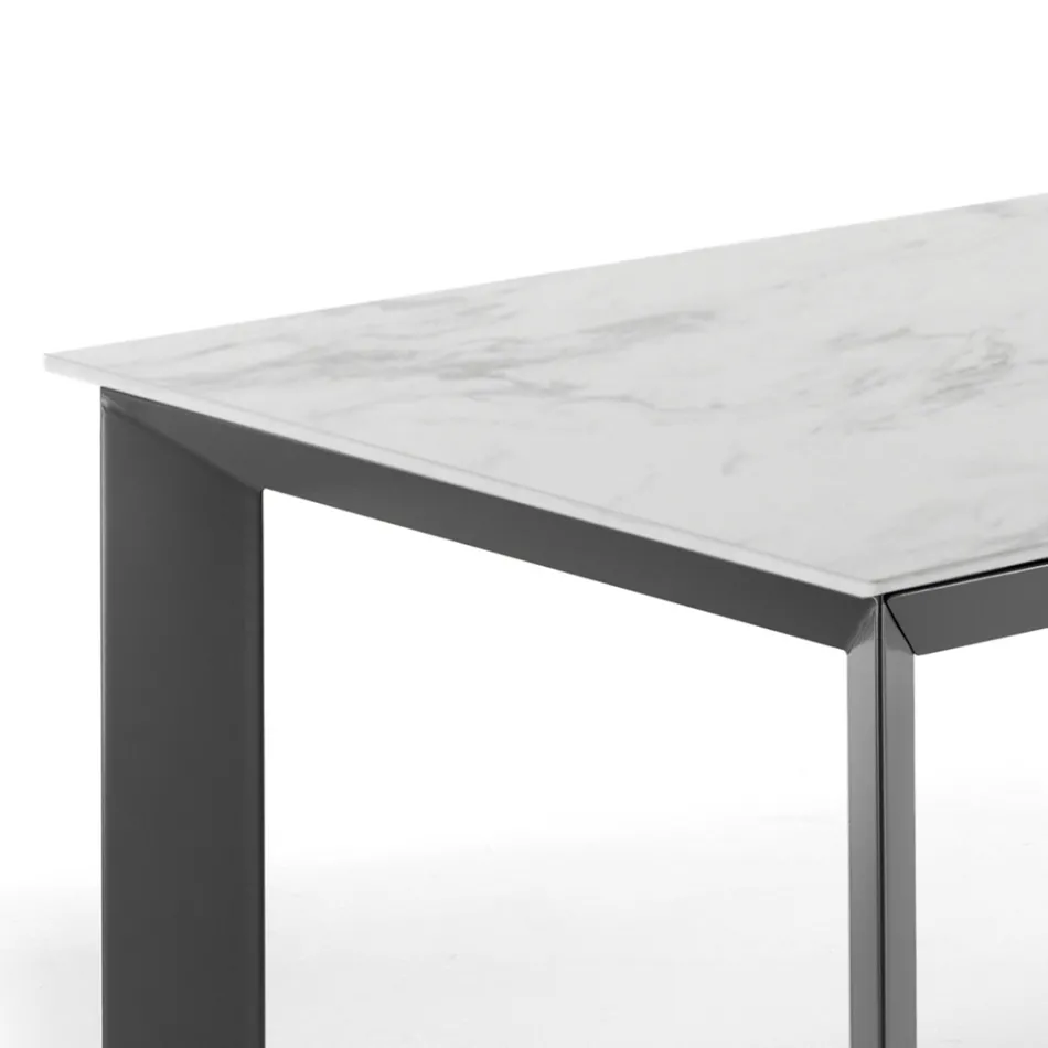 Extendable table to 220 cm in ceramic with marble finish - Berice Viadurini