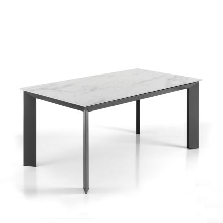 Extendable table to 220 cm in ceramic with marble finish - Berice Viadurini
