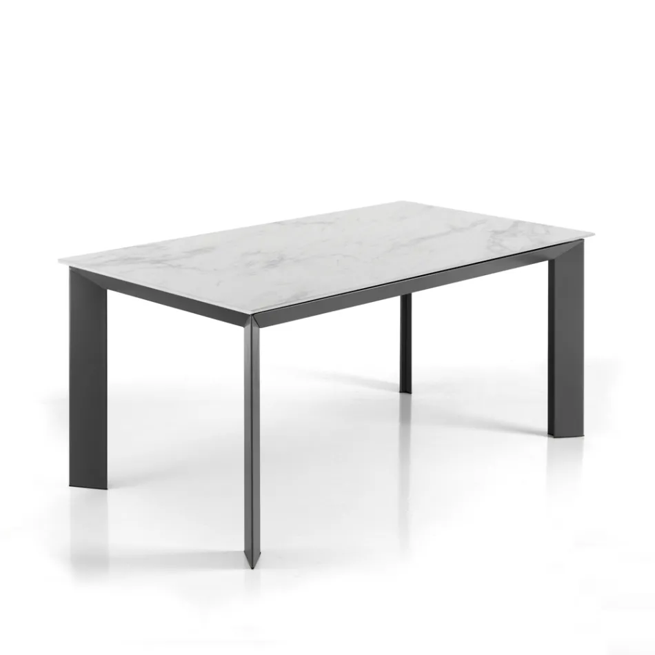 Extendable table to 220 cm in ceramic with marble finish - Berice Viadurini