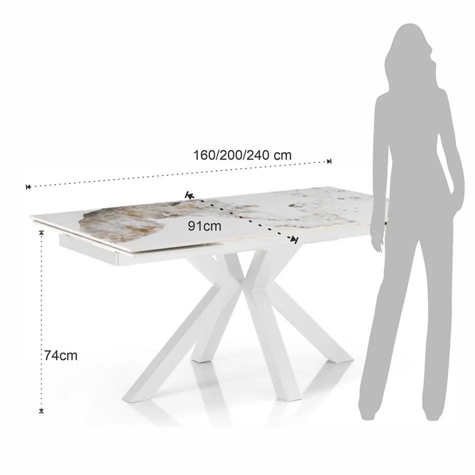 Extendable table to 240 cm in ceramic with polished onyx marble finish - Piedmont Viadurini