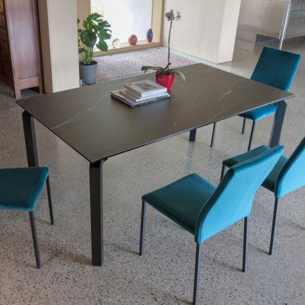 Extendable Table 240 cm in Metal and Glass Ceramic Top - Lumera Viadurini