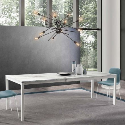 Extendable table to 260 cm with melamine top in Calacatta finish - Shaila Viadurini
