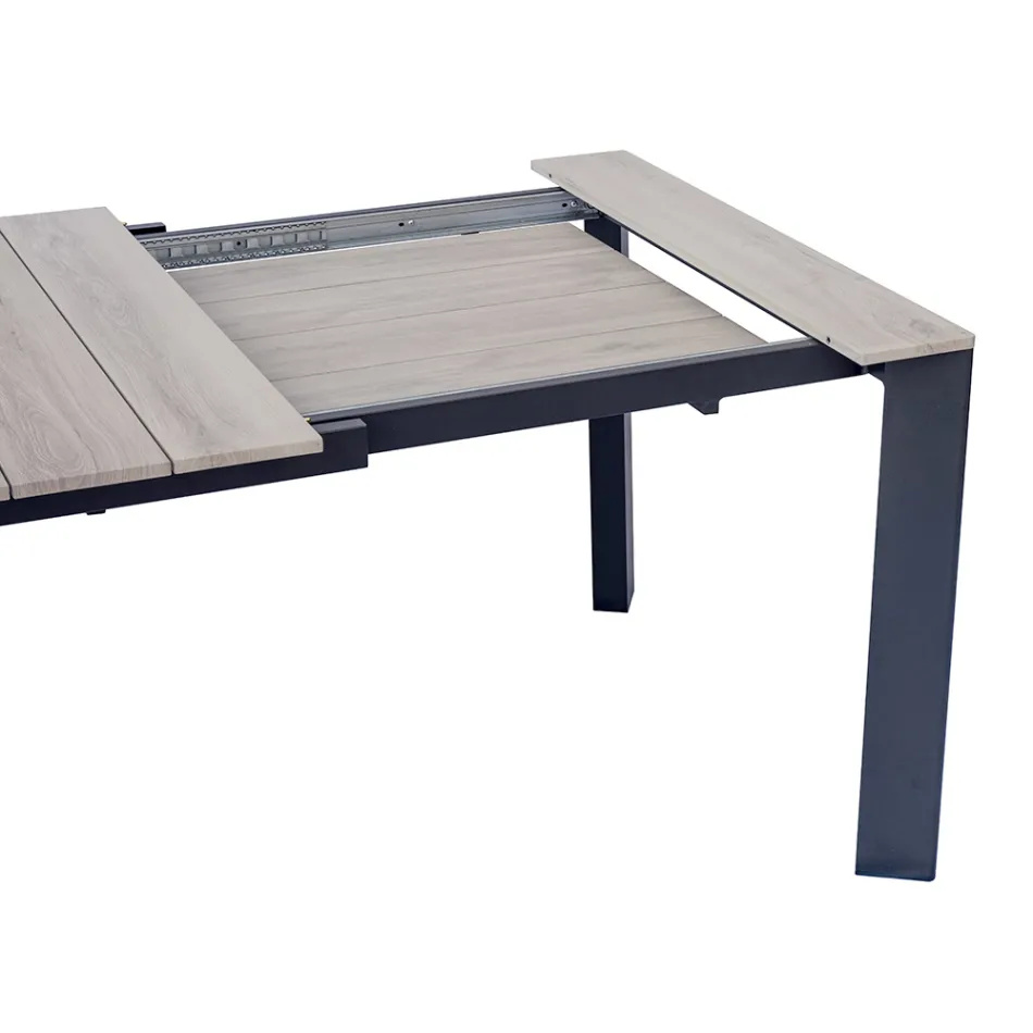 Extendable Table to 276 cm with Wood Effect Aluminum - Ovara Viadurini