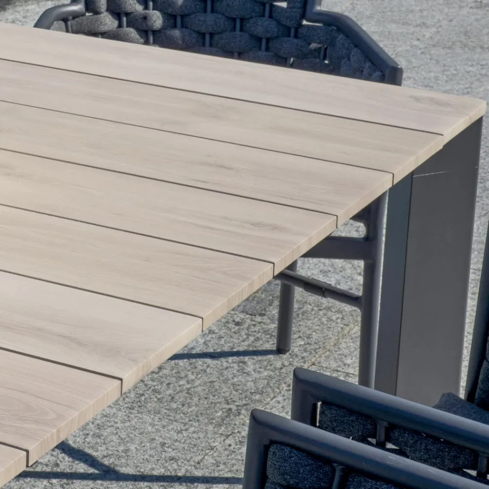 Extendable Table to 276 cm with Wood Effect Aluminum - Ovara Viadurini