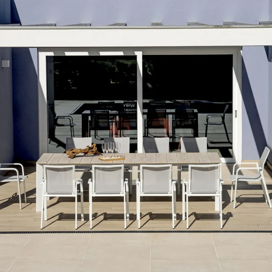 Extendable Table to 276 cm with Wood Effect Aluminum - Ovara Viadurini