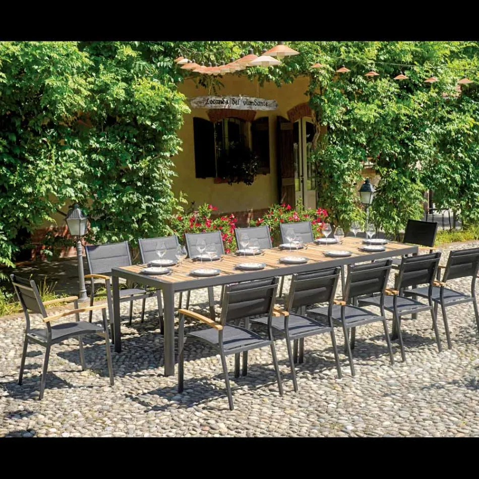 Extendable Table to 300 cm with Sliding Legs in Aluminum and Teak - Felix Viadurini