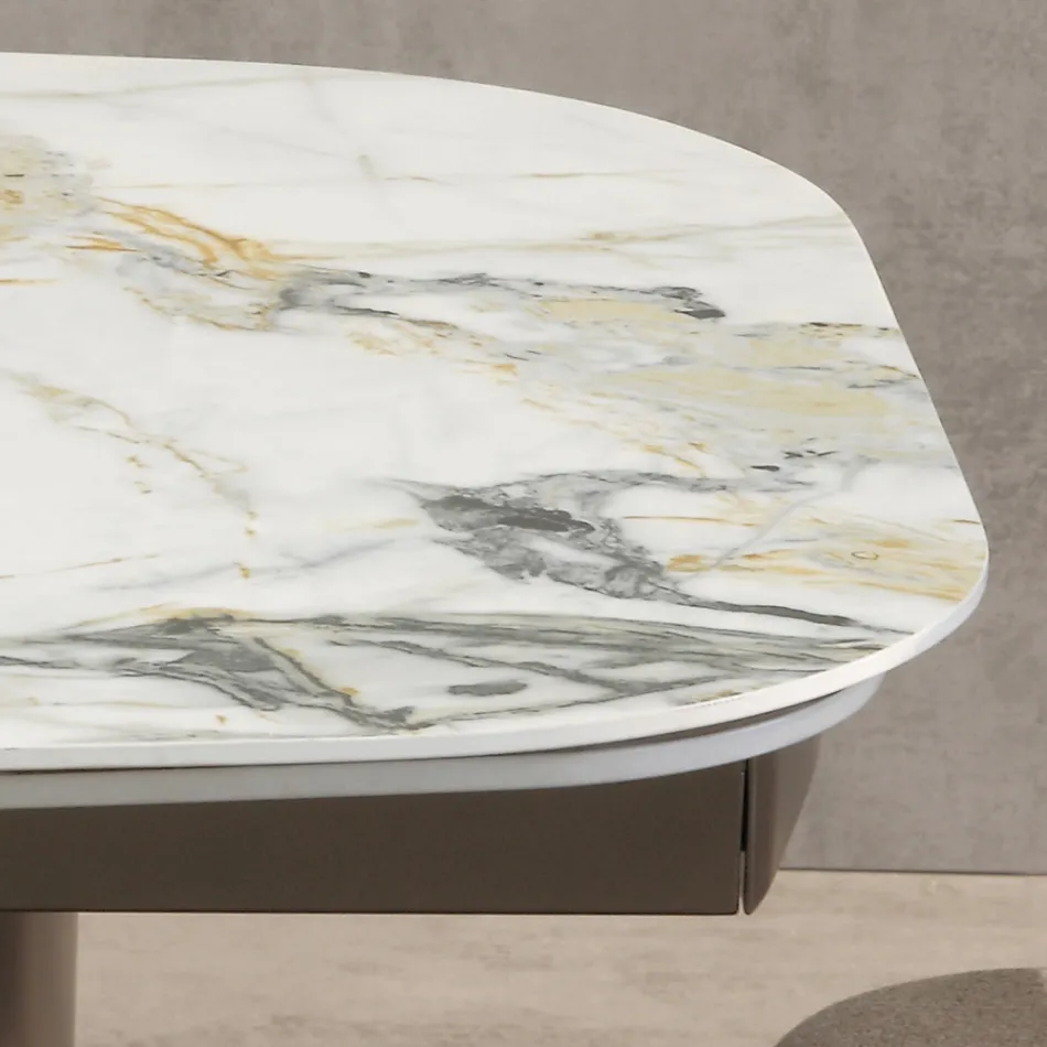 Extendable Table 300 cm in Metal and Sintered Stone Top - Taviria Viadurini