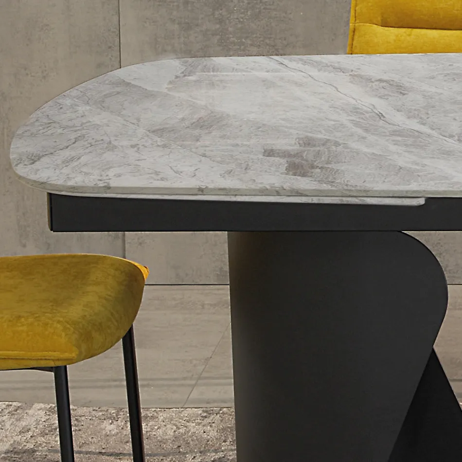 Extendable Table 300 cm in Metal and Sintered Stone Top - Taviria Viadurini