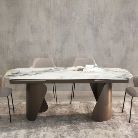 Extendable Table 300 cm in Metal and Sintered Stone Top - Taviria Viadurini