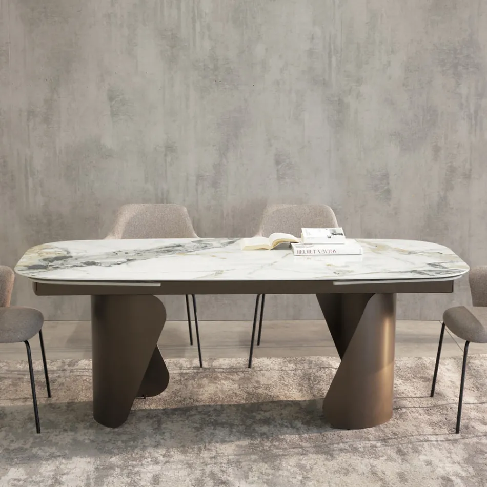 Extendable Table 300 cm in Metal and Sintered Stone Top - Taviria Viadurini