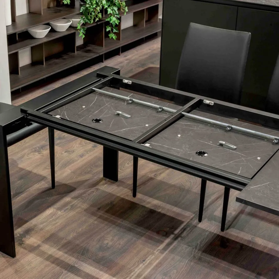 Extendable Table 310 cm with Laminate Top and Metal Base - Spilla Viadurini