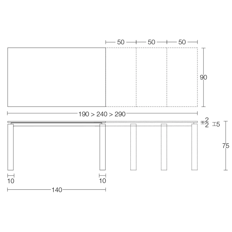 Extendable Table 310 cm with Laminate Top and Metal Base - Spilla Viadurini