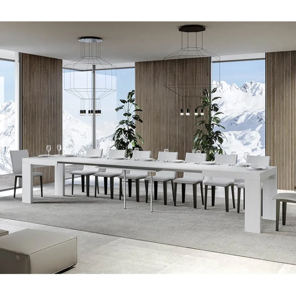 Extendable Table to 440 cm in Made in Italy Wooden Microparticles - Tree Viadurini