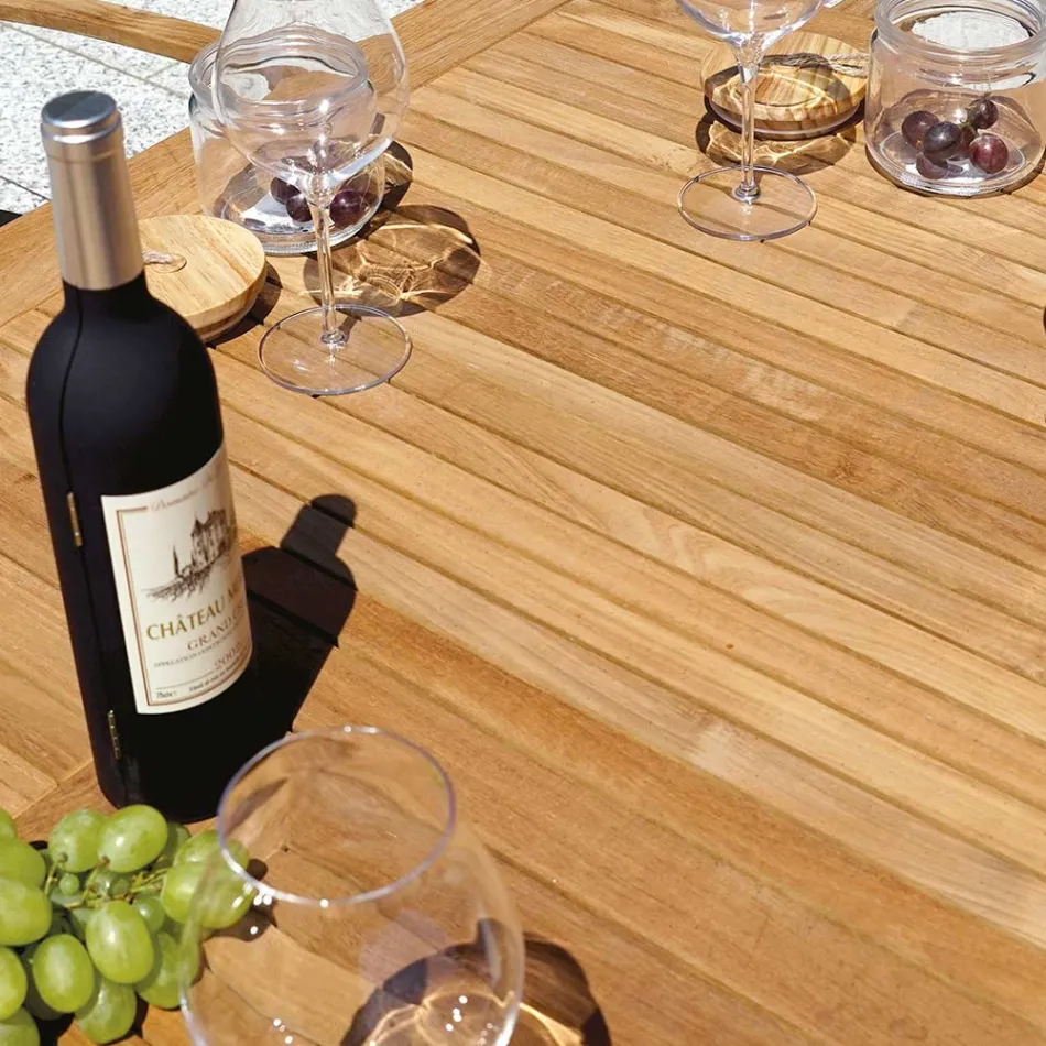 Extendable Butterfly Table to 210 cm in Aluminum and Teak Top - Incanto Viadurini