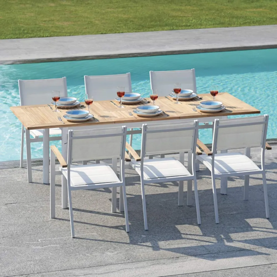 Extendable Butterfly Table to 210 cm in Aluminum and Teak Top - Incanto Viadurini