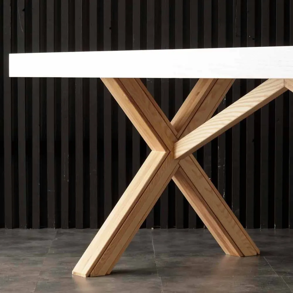 White extendable table with Rico natural solid wood frame Viadurini