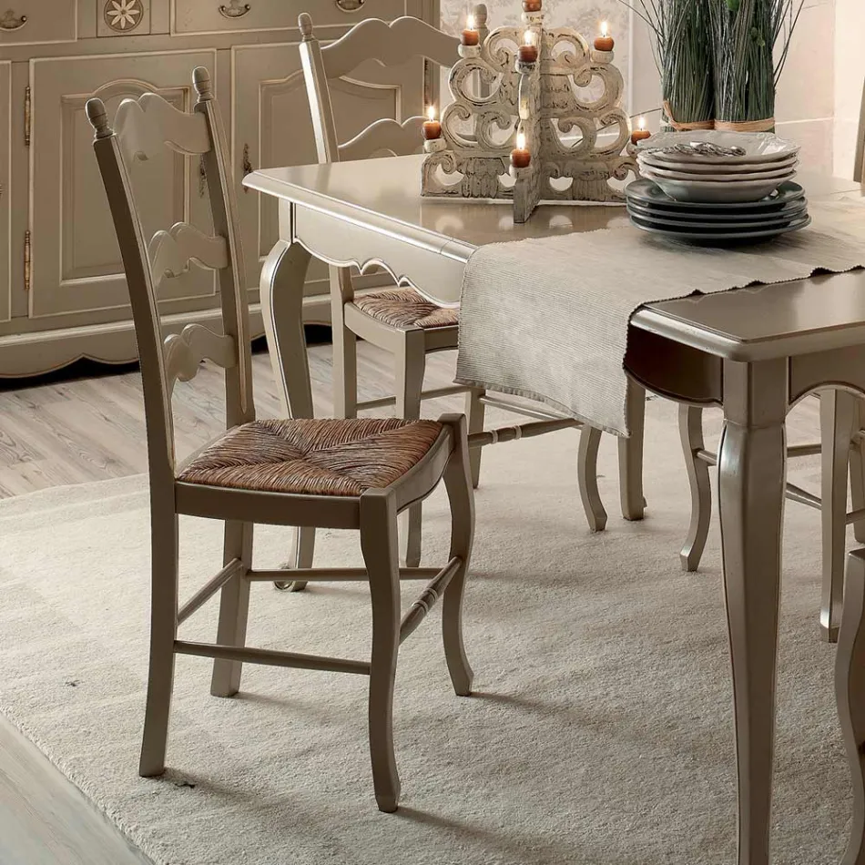 Extendable Table with 4 Chairs in Light Dove Gray Made in Italy - Celestino Viadurini