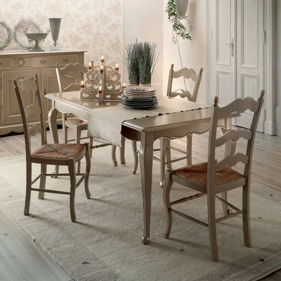 Extendable Table with 4 Chairs in Light Dove Gray Made in Italy - Celestino Viadurini