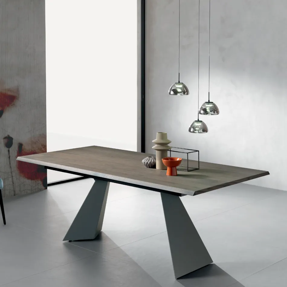 Extendable Table with Side Extension in Veneered Wood - Aperol Viadurini