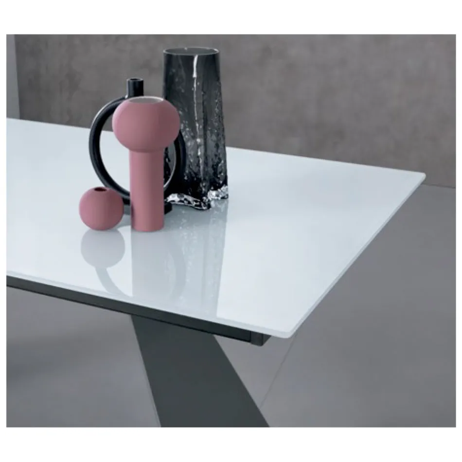 Extendable Table with Side Extension in Milk Glass - Aperol Viadurini