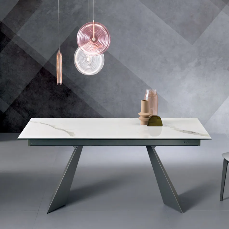 Extendable Table with Side Extension in Glass Ceramic - Aperol Viadurini