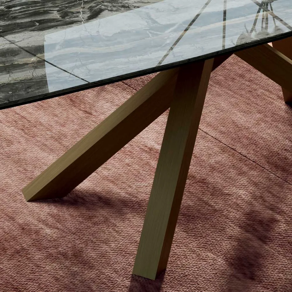 Extendable Table with Base and Top in Different Finishes Made in Italy - Settimmio Viadurini