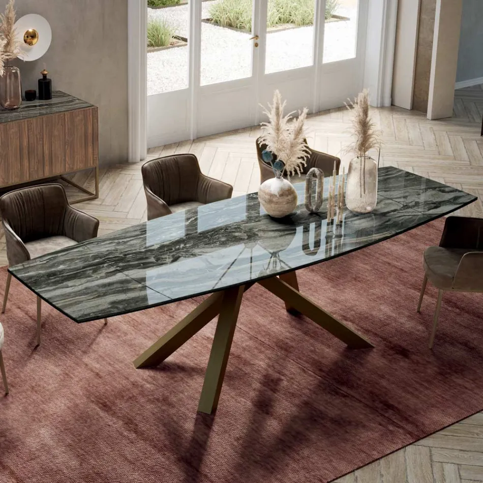 Extendable Table with Base and Top in Different Finishes Made in Italy - Settimmio Viadurini