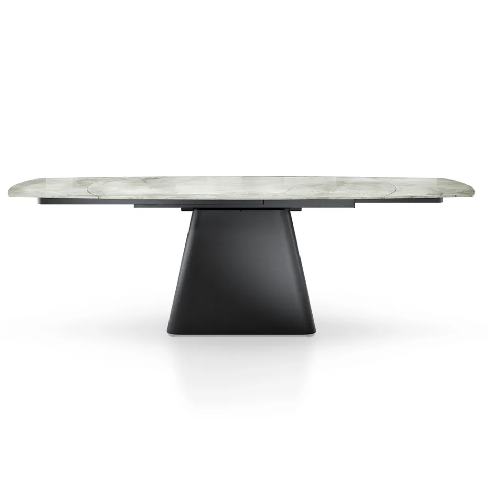 Extendable Table with Steel Base and Ceramic Top in Marble Finish - Emilia  Viadurini