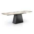 Extendable Table with Steel Base and Ceramic Top in Marble Finish - Emilia  Viadurini