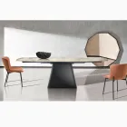 Extendable Table with Steel Base and Ceramic Top in Marble Finish - Emilia  Viadurini