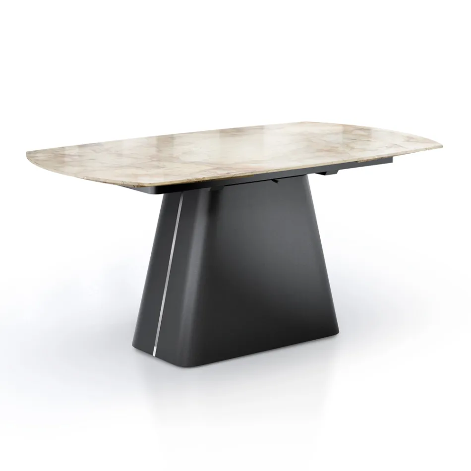 Extendable Table with Steel Base and Ceramic Top in Marble Finish - Emilia  Viadurini