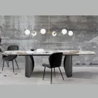 Extendable Table with Metal Base and Ceramic Top in Marble Finish - Lombo  Viadurini