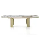 Extendable Table with Metal Base and Ceramic Top in Marble Finish - Lombo  Viadurini