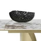 Extendable Table with Metal Base and Ceramic Top in Marble Finish - Lombo  Viadurini